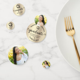 3 Foto Abschluss Black Gold Moderne Script Cap Konfetti