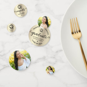 3 Foto Abschluss Black Gold Moderne Script Cap Konfetti