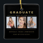 3 Foto Abschluss Collage Graduate Black Gold Keramikornament<br><div class="desc">Drei Foto Abschluss Collage Schwarz und Gold Personalisierte Ornament.</div>