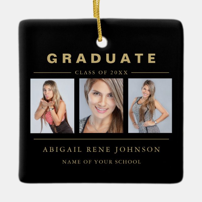 3 Foto Abschluss Collage Graduate Black Gold Keramikornament (Vorderseite)
