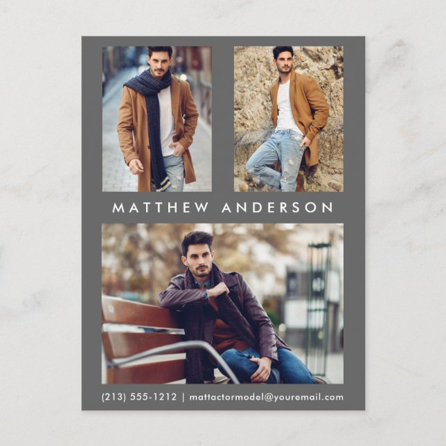3 Foto Actor Model Comp Card Postcard Grau Postkarte (Vorderseite)