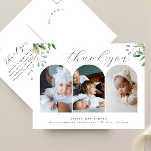 3 Foto Arch Elegant Grün New Baby Vielen Dank Postkarte