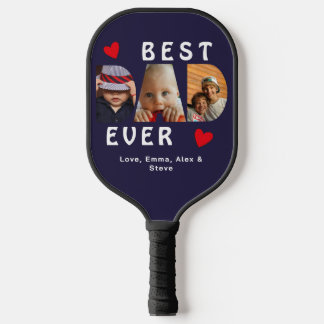 3 Foto Bester Vater je Blue Collage Custom Pickleball Schläger