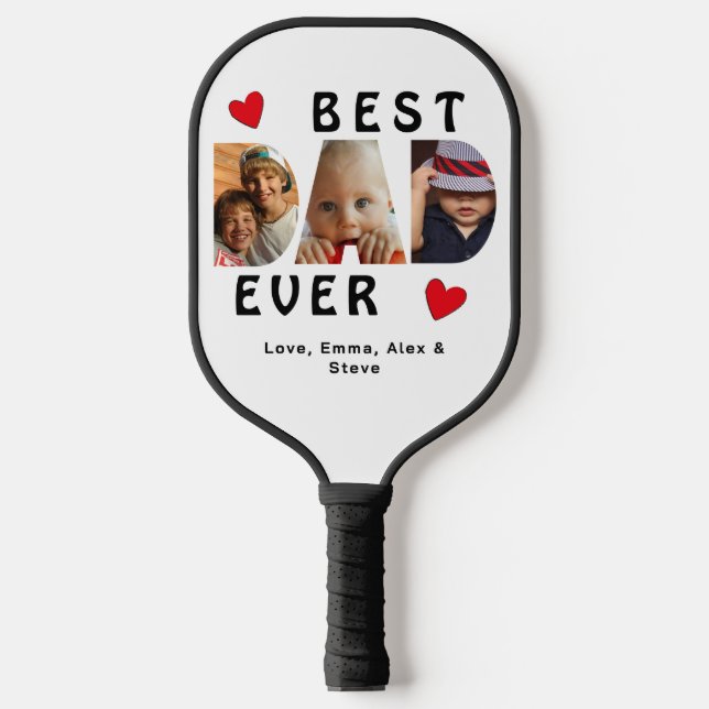 3 Foto Bester Vater je Collage Custom Pickleball Schläger (Vorderseite)