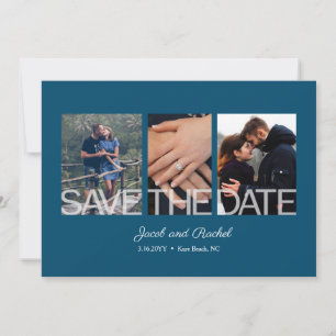 3-Foto Blue Wedding Verlobung Save The Date