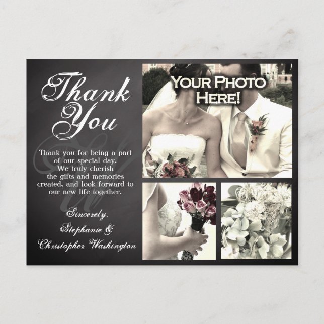 3 Foto Chalkboard Custom Wedding Danke Karte (Vorderseite)