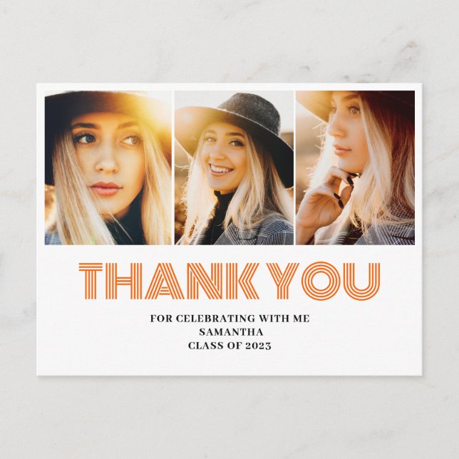 3 Foto Collage Abschluss Vielen Dank Postkarte (Vorderseite)