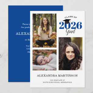 3 Foto Collage Blue Abschluss Einladung