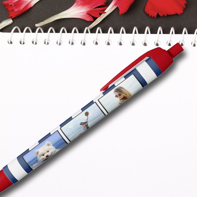 3 Foto Collage Blue White Coastal Stripe Herz Kugelschreiber (Von Creator hochgeladen)