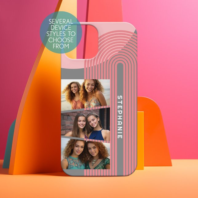 3 Foto Collage - boho coral line art arch - name iPhone 15 Hülle (Personalized Phone Case - Choose Your Device and Customize the Design)