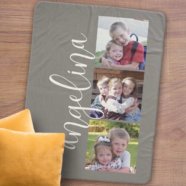 3 Foto Collage CAN EDIT Hintergrund FARBE Sherpadecke (Personalized sherpa blanket with photos and text)