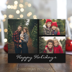3 Foto Collage Christmas - Schwarz minimal Feiertagspostkarte