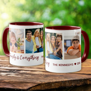 3 Foto Collage Familie ist alles Name Burgundy Tasse