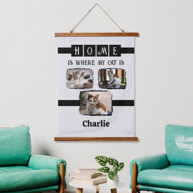 3 Foto-Collage für Tiere, grau schwarz Wandteppich Mit Holzrahmen (Wohnzimmer)