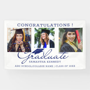 3 Foto Collage Glückwunsch Graduate Blau und Weiß Banner