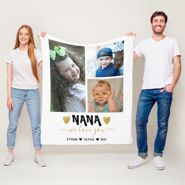 3 Foto Collage Grandkids Namen Wir Liebe Sie Nana  Fleecedecke (Beispiel)