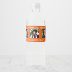 3 Foto-Collage Gratuliere Absolvent Orange Abschlu Wasserflaschenetikett