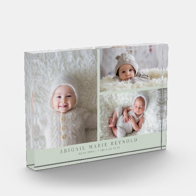 3 Foto Collage Green New Baby Keepake (Links)