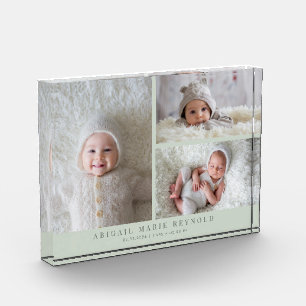 3-Foto-Collage Grünes Neues Baby-Andenken Fotoblock
