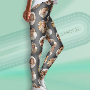 3 Foto Collage Halbbrick Muster - Grau Circle Leggings