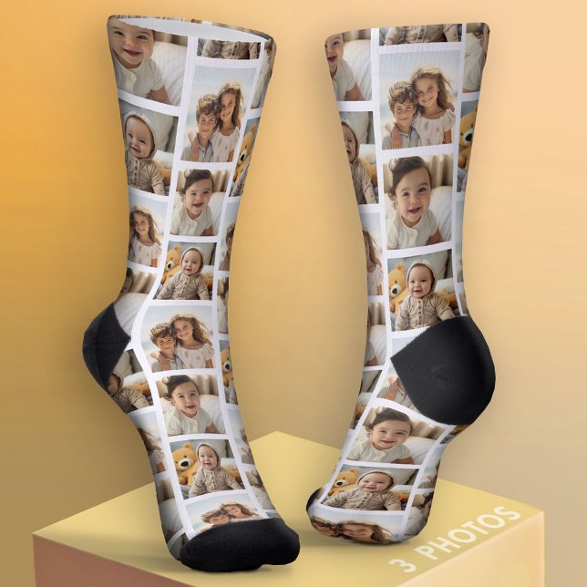 3 Foto Collage Halbbrick Muster - weiß Socken (Custom Socks with Photo Collage)