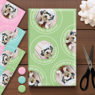 3 Foto Collage Happy Birthday Circles pink blau Geschenkpapier Set