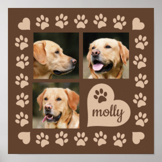 3 Foto-Collage Hunde Name Braun Herz Poster