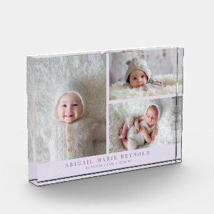 3-Foto-Collage Lila Baby-Andenken Fotoblock