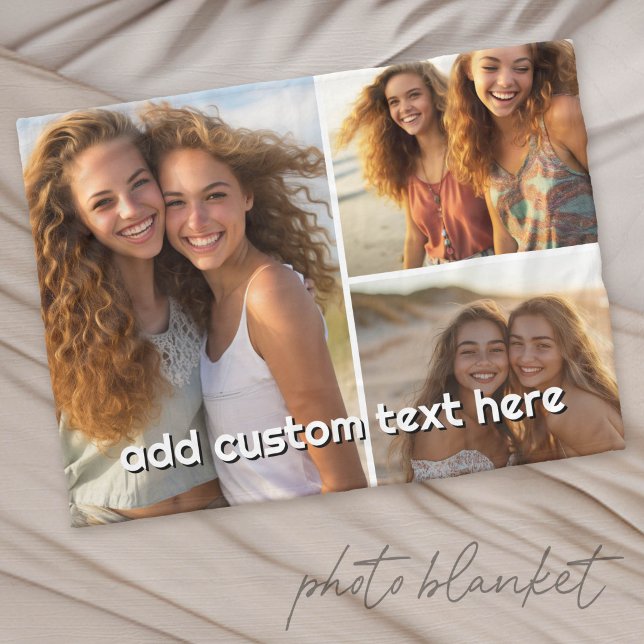 3-Foto-Collage mit 1 Textzeile Fleecedecke (Custom Fleece Photo Blanket)