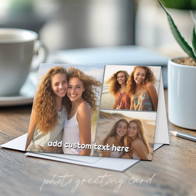 3-Foto-Collage mit 1 Textzeile Karte (Custom Photo Folded Greeting Card)