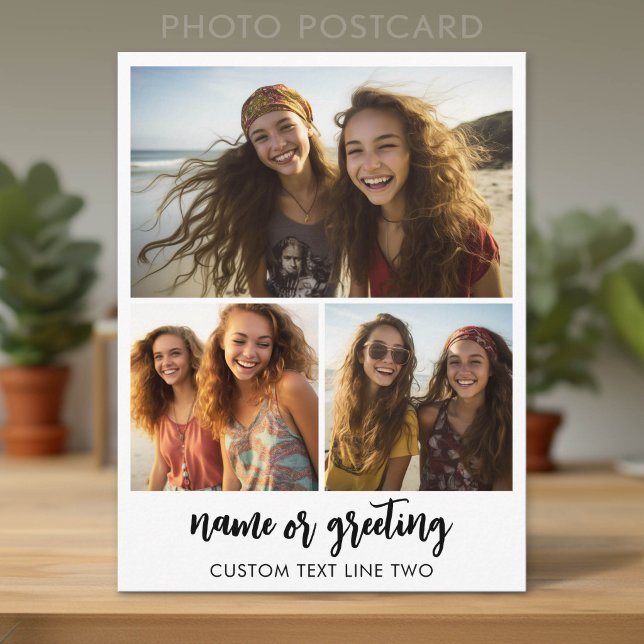 3-Foto-Collage mit Skripttext  Postkarte (Custom Photo Postcard)