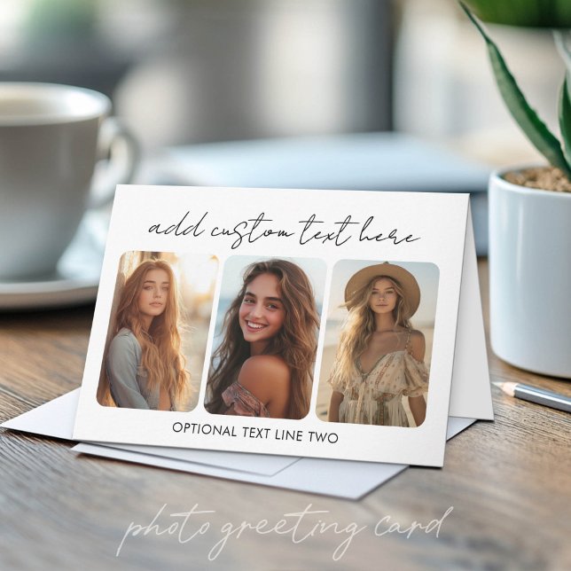3-Foto-Collage mit trendigem Bounce-Script  Karte (Custom Photo Folded Greeting Card)