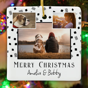 3 Foto-Collage Modern Schwarz Weiß Weihnachten Keramikornament