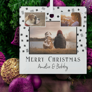 3 Foto-Collage Modern Schwarz Weiß Weihnachten Ornament Aus Glas