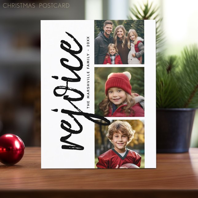 3 Foto Collage - Moderne frohe Weihnachtsfeier Postkarte (Online Christmas Card Template. Modern design with place to add photos and text.)