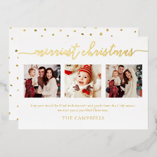 3-Foto-Collage moderne Schrift "Merriest Christmas Folieneinladung
