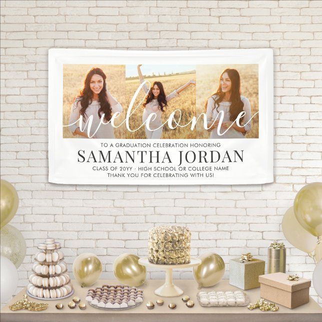 3 Foto Collage Moderner Script Abschluss Willkomme Banner (Von Creator hochgeladen)