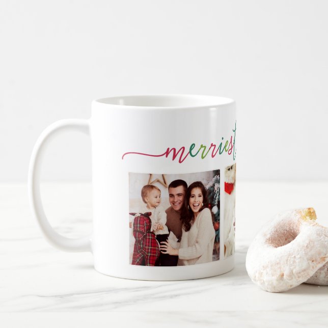 3 Foto Collage Modernes Drehbuch "Frohe Weihnachte Kaffeetasse (Mit Donut)