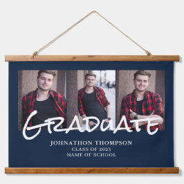 3 Foto Collage Navy Abschluss Hanging Tapestes Wandteppich Mit Holzrahmen