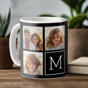 3 Foto-Collage Schwarz-Weiß-Trend-Monogramm Tasse