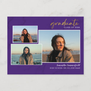 3 Foto Collage Script Grad 2022 Lila Abschluss Ankündigungspostkarte