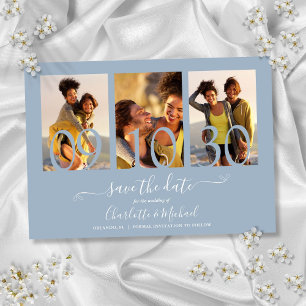3-Foto-Collage-Signaturschrift Staubblau Save The Date