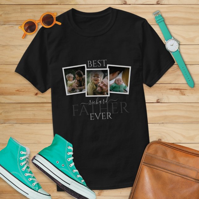 3 Foto Collage Vater Familienvatertag T-Shirt (Von Creator hochgeladen)