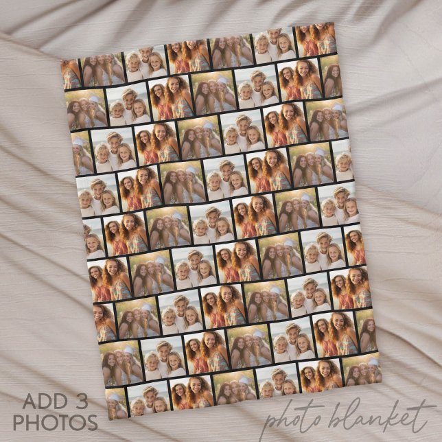 3-Foto-Collage - versetztes Muster - Schwarz Fleecedecke (Custom Photo Blanket)