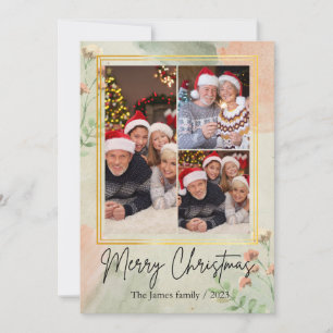 3 Foto Collage Vintages Grün Goldweihnacht Feiertagskarte