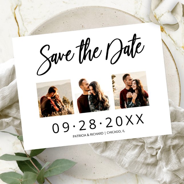 3 Foto Collage Wedding Save the Date Magnetkarte (Von Creator hochgeladen)