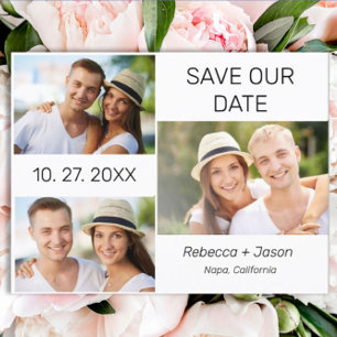 3 Foto Collage Wedding Save the Date Postcard Einladungspostkarte