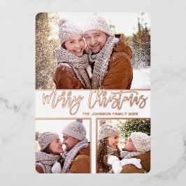 3 FOTO Einfach elegant Sparkle Rose Gold Folien Feiertagskarte
