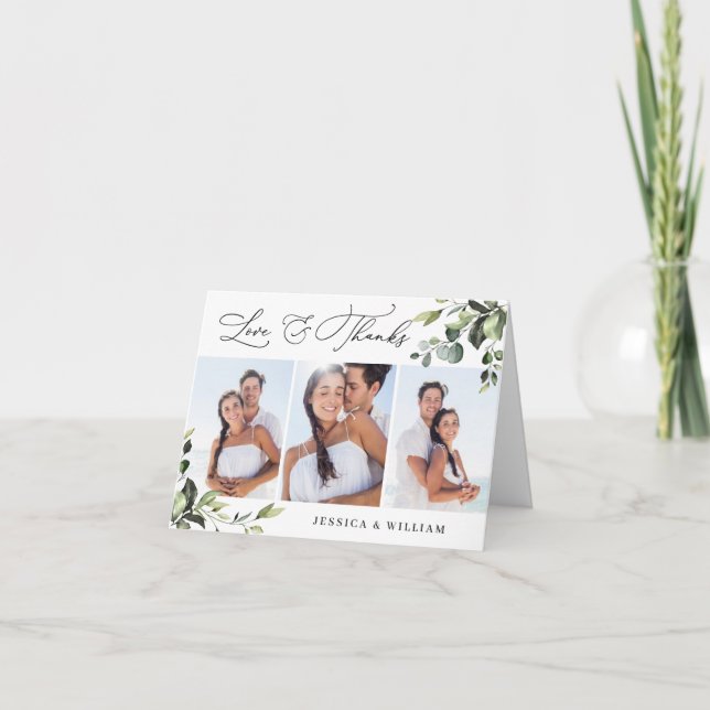 3 FOTO Elegante Eukalyptus Wasserfarben Dankeskarte (Vorderseite)