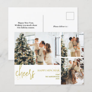 3 Foto Elegante Skripte Modernes Glück Neues Jahr Feiertagspostkarte